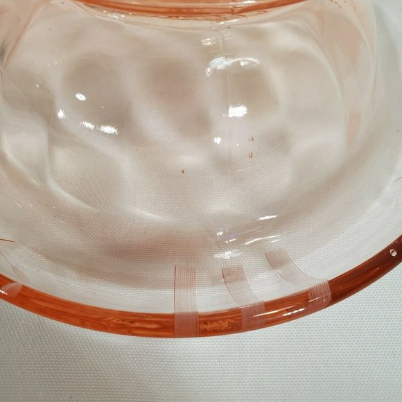Vintage Pink Depression Glass Etched Rolled Rim Bowl stripes floral garland 7.5" - Picture 4 of 8